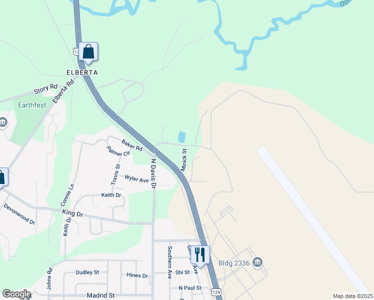 map of restaurants, bars, coffee shops, grocery stores, and more near 110 Minick Street in Warner Robins