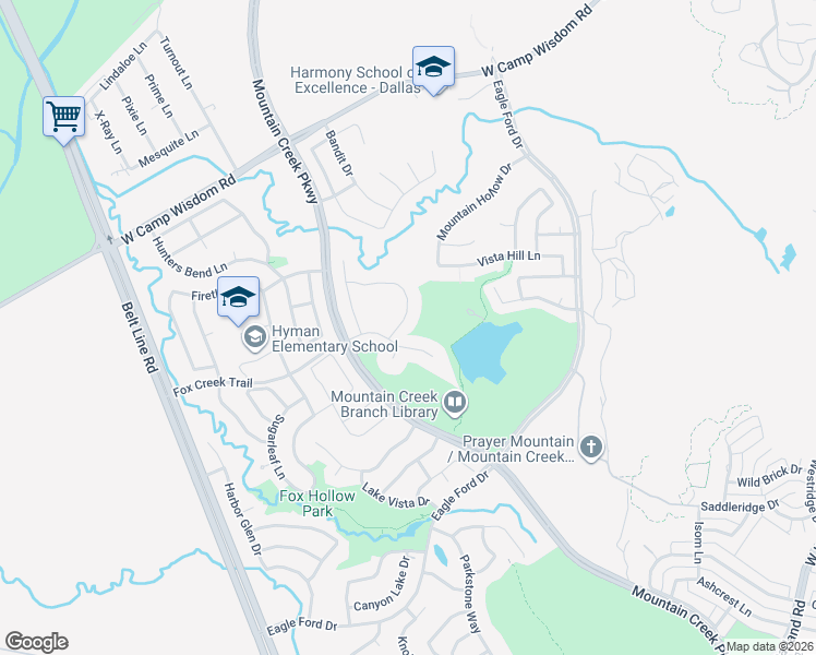 map of restaurants, bars, coffee shops, grocery stores, and more near 5886 Cliff Ridge Drive in Dallas