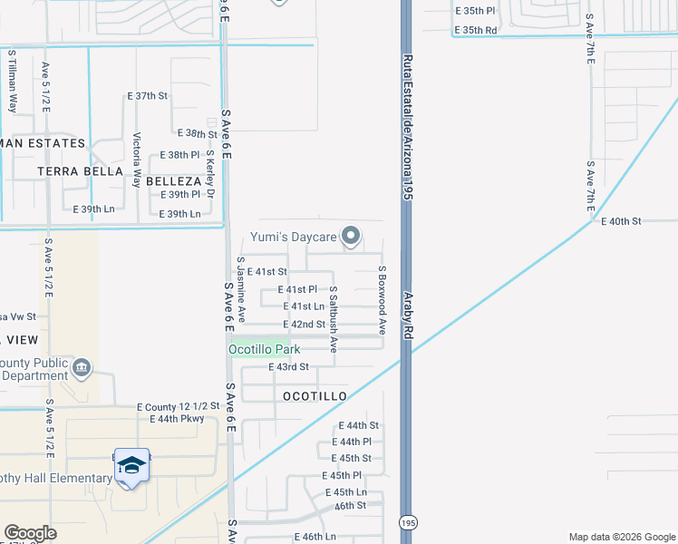 map of restaurants, bars, coffee shops, grocery stores, and more near 6269 East 41st Street in Yuma