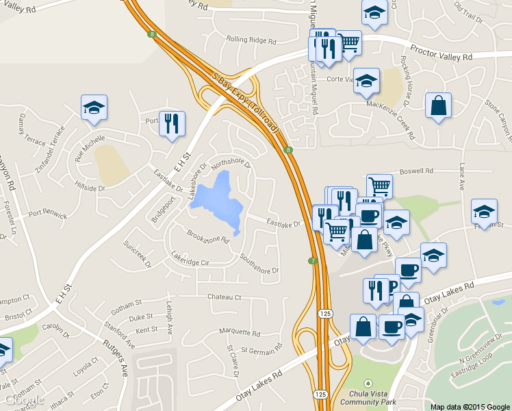 map of restaurants, bars, coffee shops, grocery stores, and more near 758 Eastshore Terrace in Chula Vista