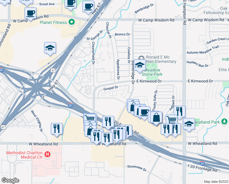 map of restaurants, bars, coffee shops, grocery stores, and more near 3320 Heavenly Way in Dallas