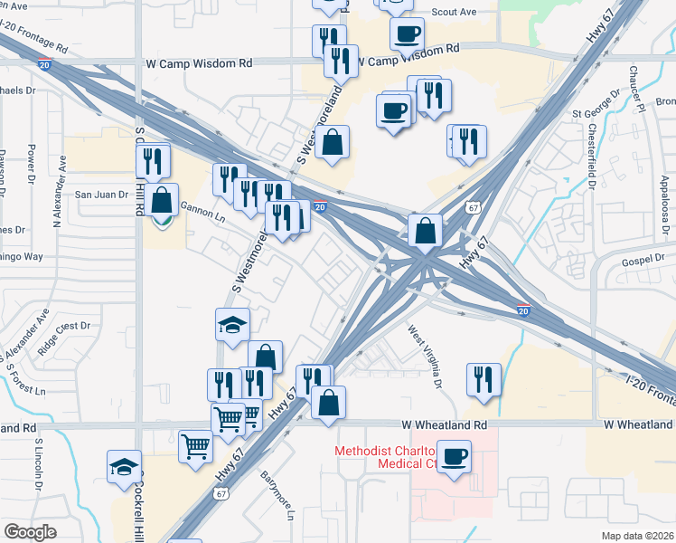 map of restaurants, bars, coffee shops, grocery stores, and more near 3811 Gannon Lane in Dallas