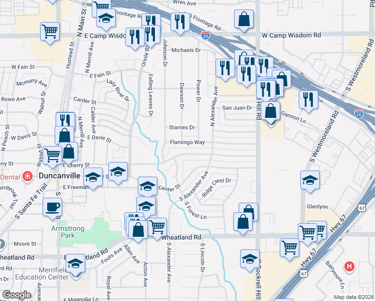 map of restaurants, bars, coffee shops, grocery stores, and more near 623 East Cherry Street in Duncanville
