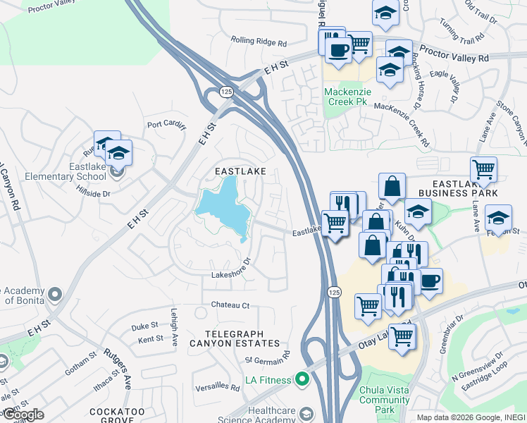 map of restaurants, bars, coffee shops, grocery stores, and more near 758 Eastshore Terrace in Chula Vista