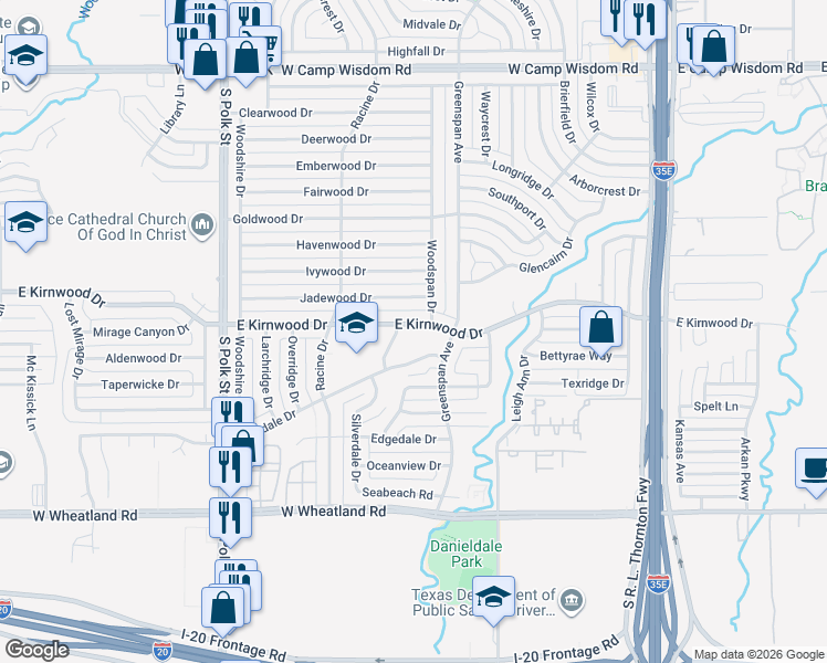 map of restaurants, bars, coffee shops, grocery stores, and more near 718 East Kirnwood Drive in Dallas