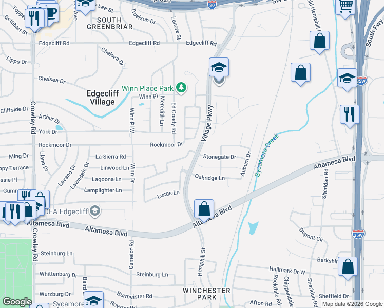 map of restaurants, bars, coffee shops, grocery stores, and more near 85 Lucas Lane in Fort Worth