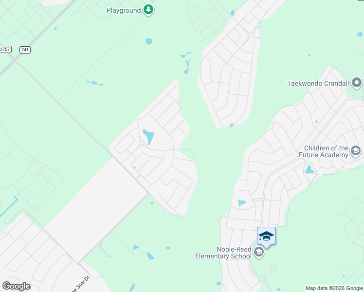 map of restaurants, bars, coffee shops, grocery stores, and more near 2221 Bosque Trail in Crandall