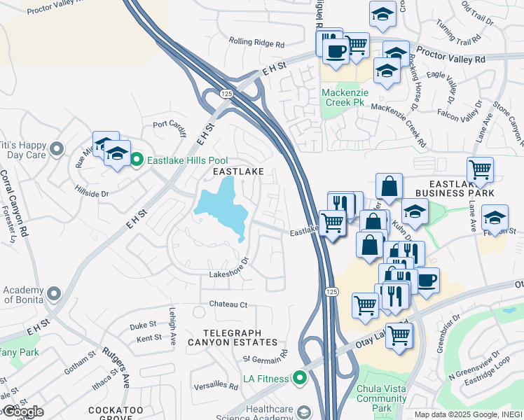 map of restaurants, bars, coffee shops, grocery stores, and more near 760 Eastshore Terrace in Chula Vista