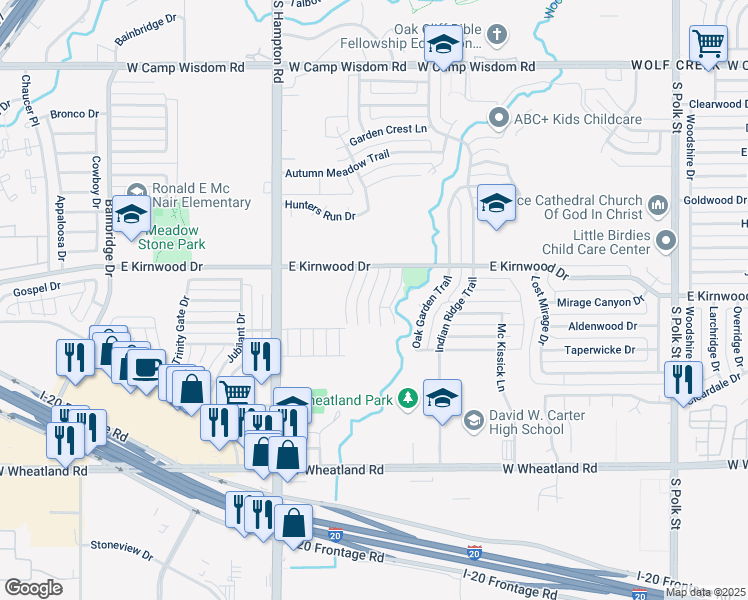 map of restaurants, bars, coffee shops, grocery stores, and more near 7758 Los Gatos Drive in Dallas