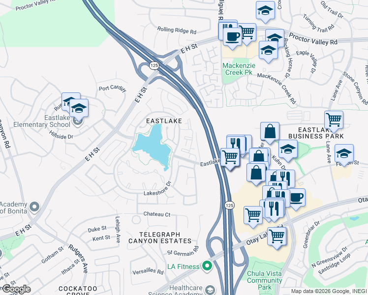 map of restaurants, bars, coffee shops, grocery stores, and more near 760 Eastshore Terrace in Chula Vista