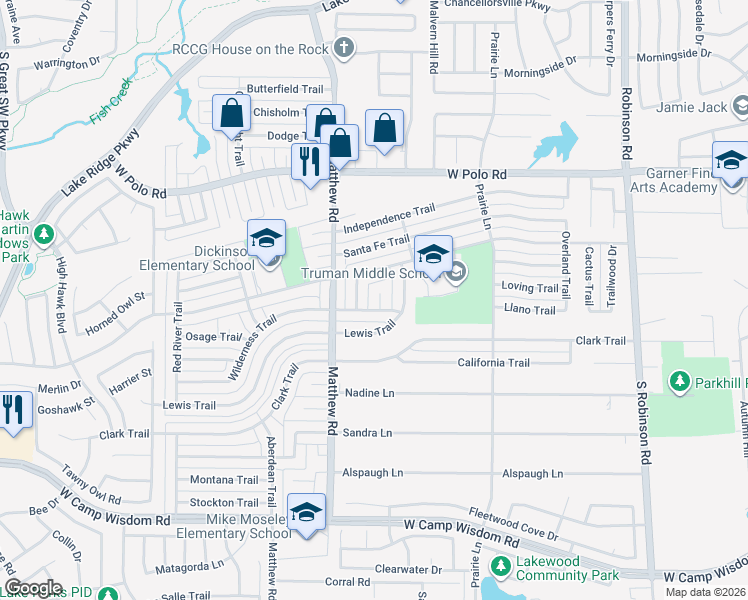 map of restaurants, bars, coffee shops, grocery stores, and more near 5014 Oregon Court in Grand Prairie