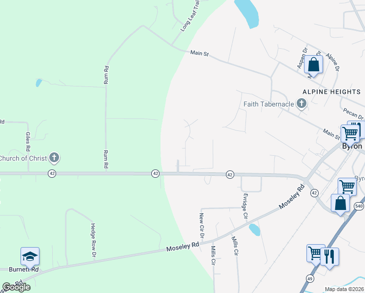 map of restaurants, bars, coffee shops, grocery stores, and more near 113 Poppy Lane in Byron