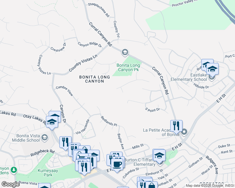 map of restaurants, bars, coffee shops, grocery stores, and more near 526 Trailridge Drive in Bonita