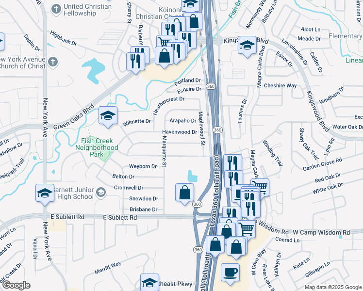 map of restaurants, bars, coffee shops, grocery stores, and more near 2414 Villanova Street in Arlington