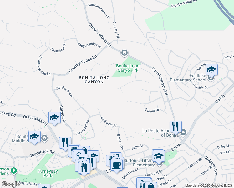 map of restaurants, bars, coffee shops, grocery stores, and more near 526 Trailridge Drive in Bonita