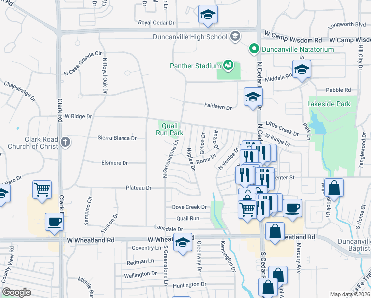 map of restaurants, bars, coffee shops, grocery stores, and more near 210 Naples Drive in Duncanville