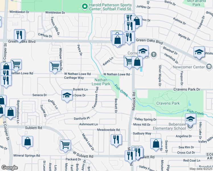 map of restaurants, bars, coffee shops, grocery stores, and more near 802 Medina Drive in Arlington