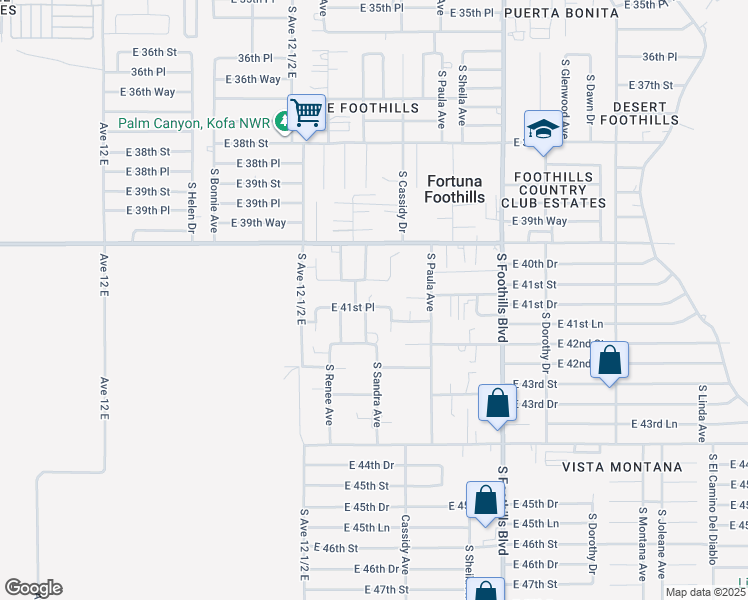 map of restaurants, bars, coffee shops, grocery stores, and more near 12646 East 41st Place in Yuma