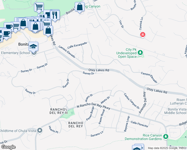 map of restaurants, bars, coffee shops, grocery stores, and more near 1048 Surrey Drive in Bonita