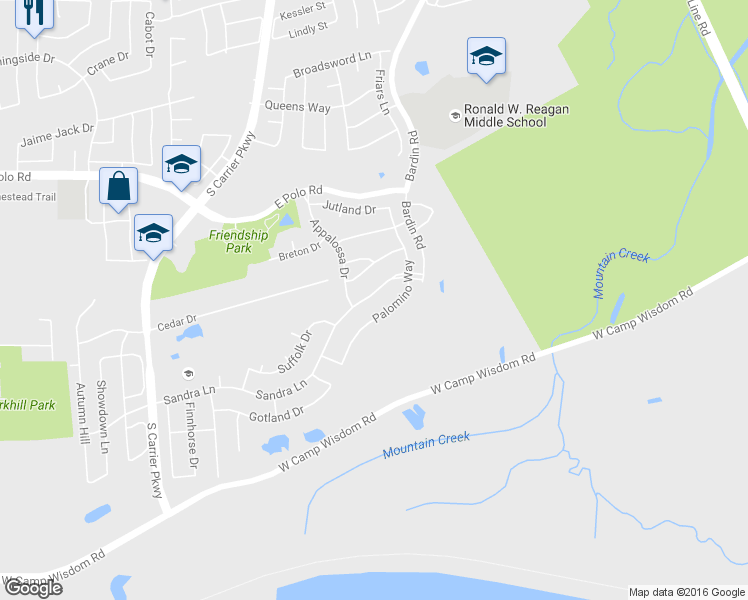 map of restaurants, bars, coffee shops, grocery stores, and more near 643 Sandra Lane in Grand Prairie