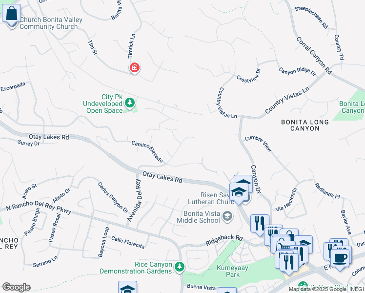 map of restaurants, bars, coffee shops, grocery stores, and more near 1334 Ridgeview Way in Bonita