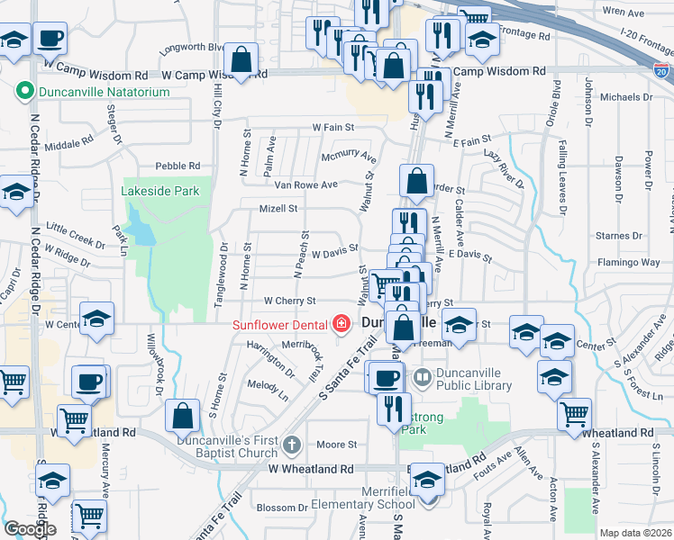 map of restaurants, bars, coffee shops, grocery stores, and more near 238 West Orange Street in Duncanville