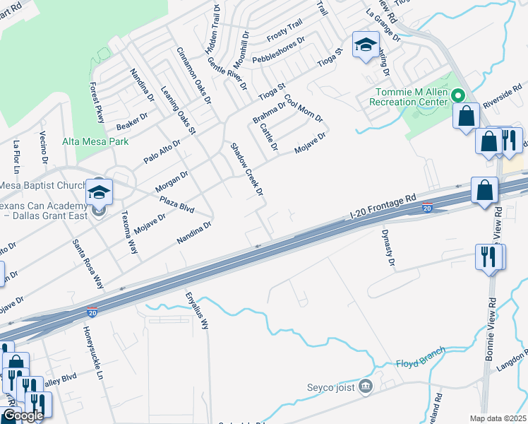 map of restaurants, bars, coffee shops, grocery stores, and more near 3238 Buckskin Drive in Dallas