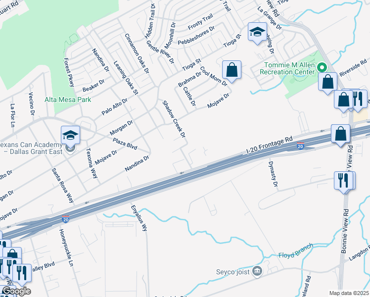 map of restaurants, bars, coffee shops, grocery stores, and more near 3238 Buckskin Drive in Dallas