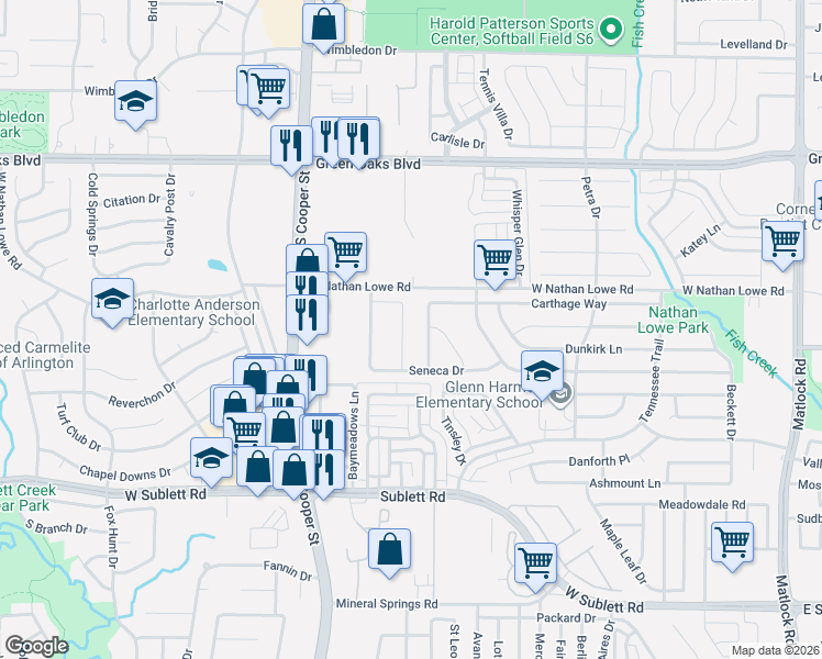 map of restaurants, bars, coffee shops, grocery stores, and more near 5702 Worthing Place in Arlington