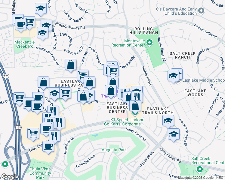 map of restaurants, bars, coffee shops, grocery stores, and more near 123 Harold Place in Chula Vista