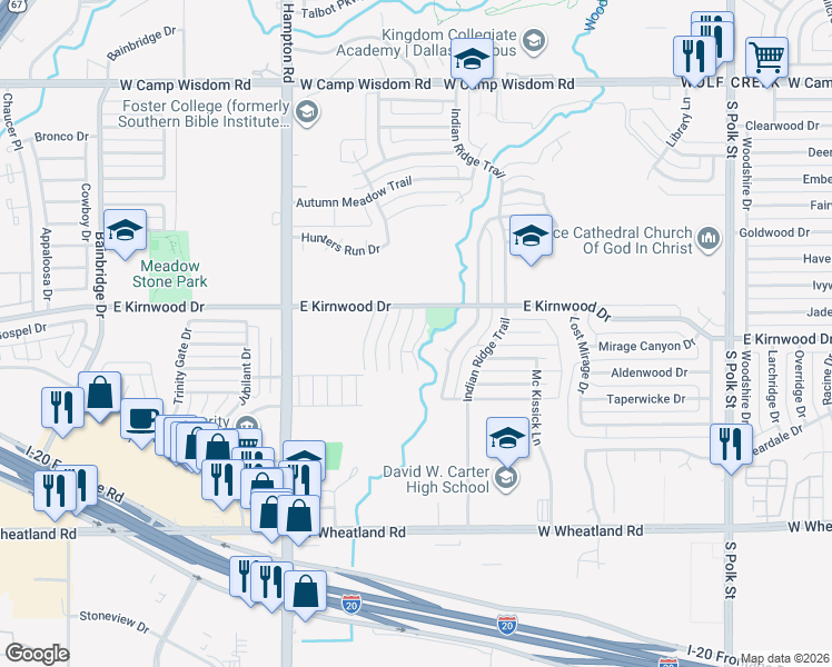 map of restaurants, bars, coffee shops, grocery stores, and more near 7700 Los Alamitos Street in Dallas
