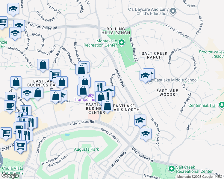 map of restaurants, bars, coffee shops, grocery stores, and more near 906 Yosemite Drive in Chula Vista