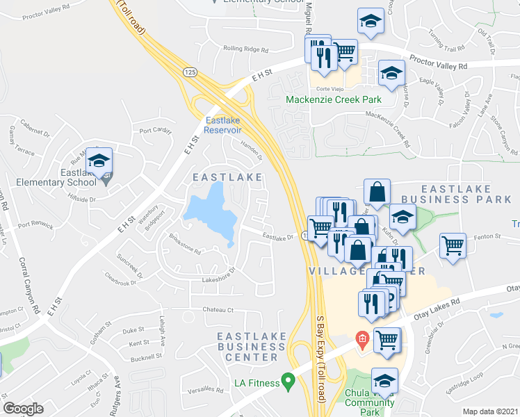 map of restaurants, bars, coffee shops, grocery stores, and more near 758 Eastshore Terrace in Chula Vista