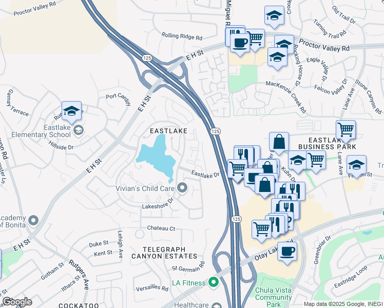 map of restaurants, bars, coffee shops, grocery stores, and more near 748 Eastshore Terrace in Chula Vista