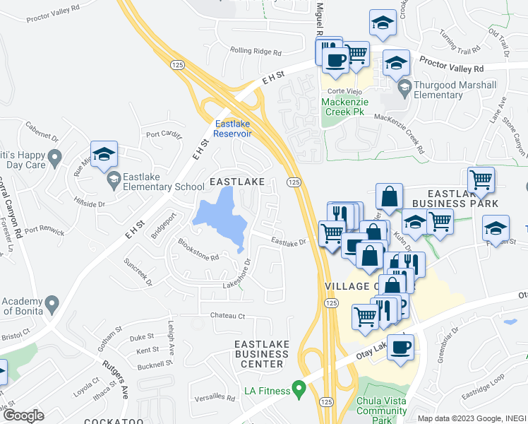 map of restaurants, bars, coffee shops, grocery stores, and more near 758 Eastshore Terrace in Chula Vista