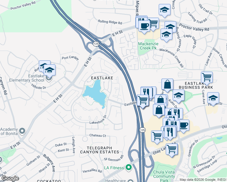 map of restaurants, bars, coffee shops, grocery stores, and more near 742 Eastshore Terrace in Chula Vista