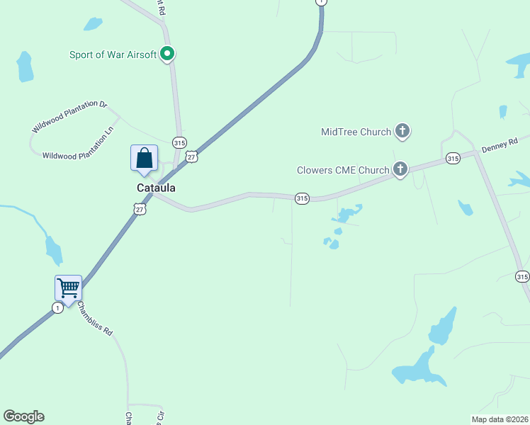 map of restaurants, bars, coffee shops, grocery stores, and more near 12700 Georgia 315 in Cataula