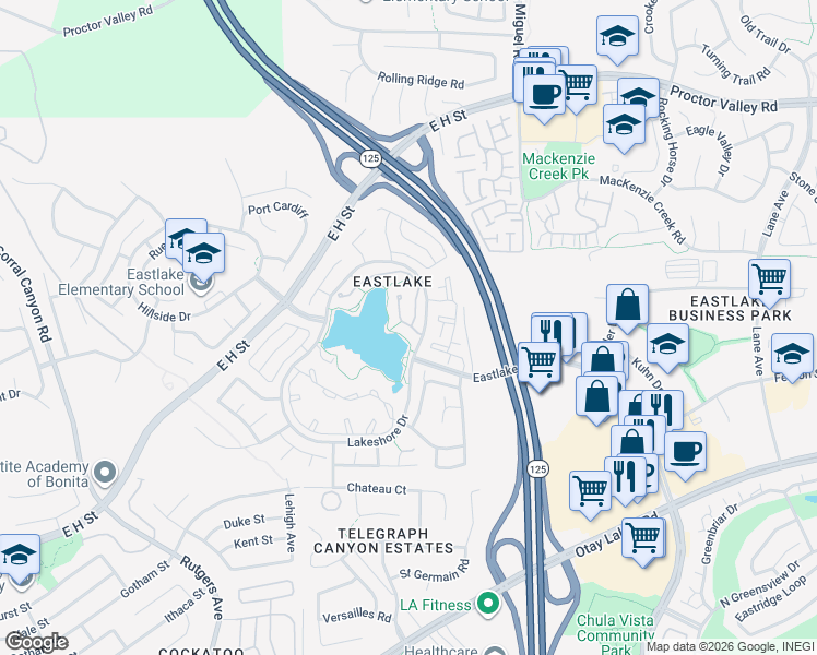 map of restaurants, bars, coffee shops, grocery stores, and more near 740 Edgewater Drive in Chula Vista