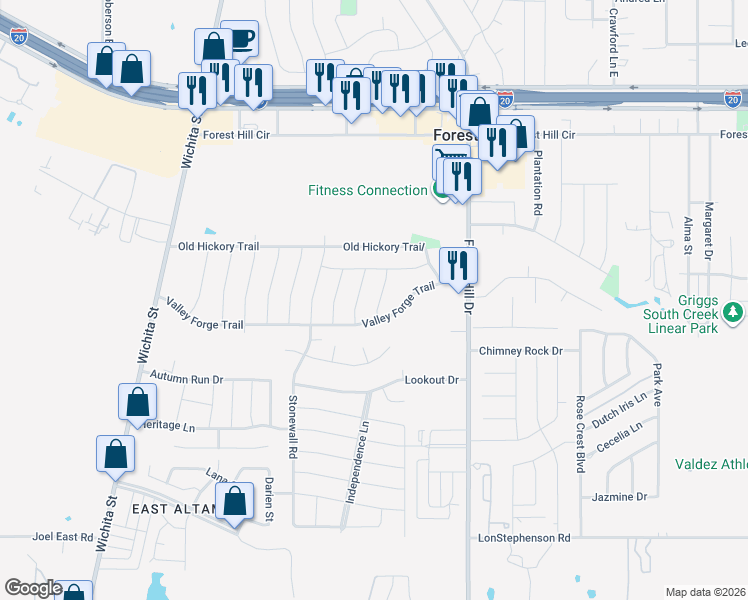 map of restaurants, bars, coffee shops, grocery stores, and more near in Forest Hill