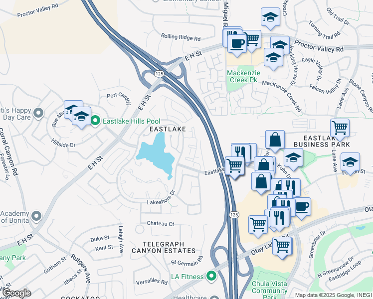 map of restaurants, bars, coffee shops, grocery stores, and more near 742 Eastshore Terrace in Chula Vista