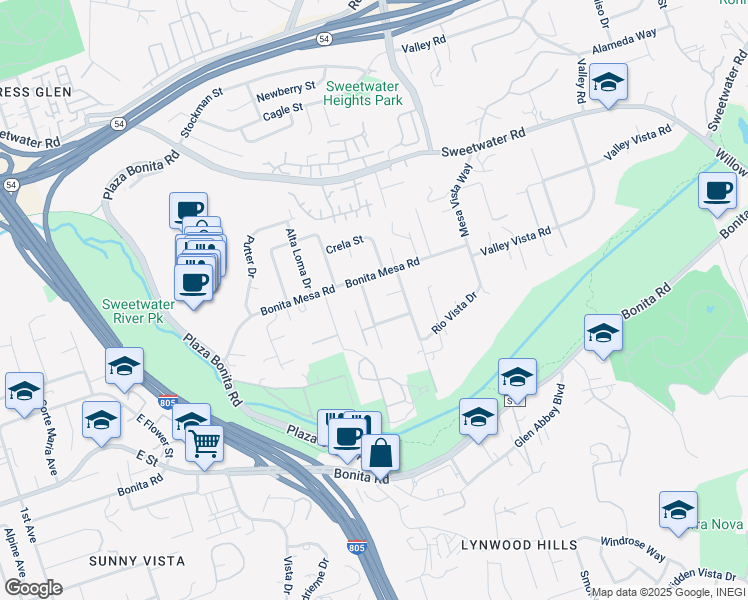 map of restaurants, bars, coffee shops, grocery stores, and more near 3862 Palo Drive in Bonita