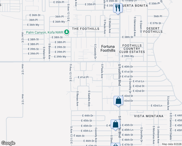 map of restaurants, bars, coffee shops, grocery stores, and more near 12646 East 41st Place in Yuma