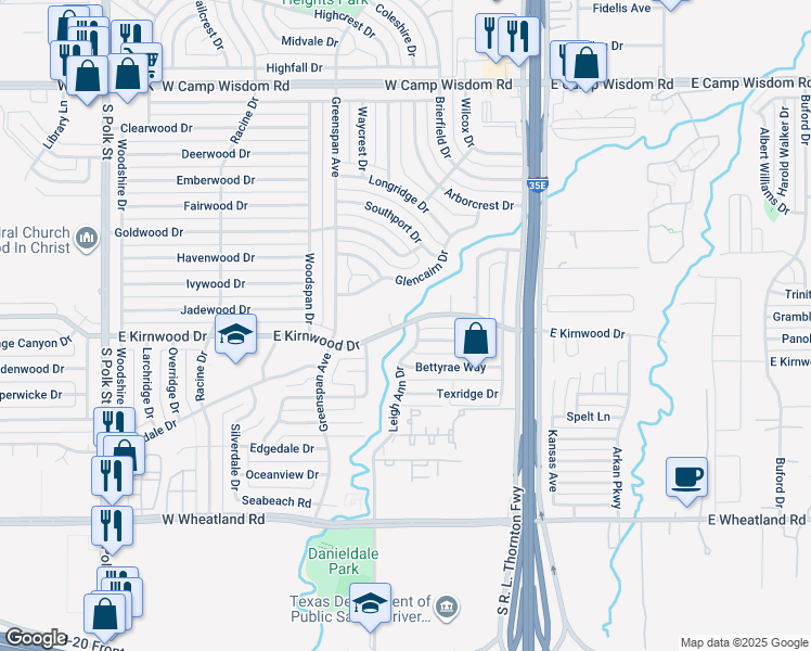 map of restaurants, bars, coffee shops, grocery stores, and more near 7723 Leigh Ann Drive in Dallas