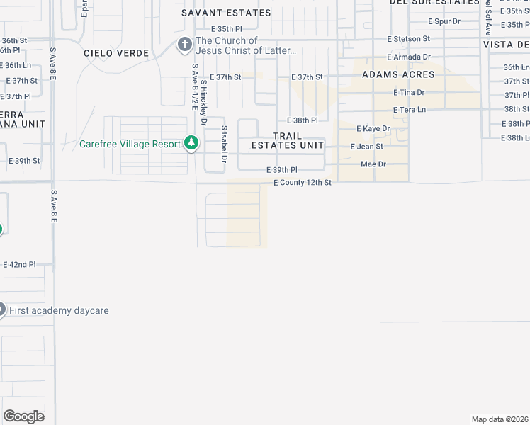 map of restaurants, bars, coffee shops, grocery stores, and more near 8769 East 39th Place in Yuma