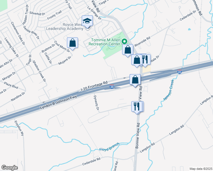 map of restaurants, bars, coffee shops, grocery stores, and more near Interstate 20 in Dallas