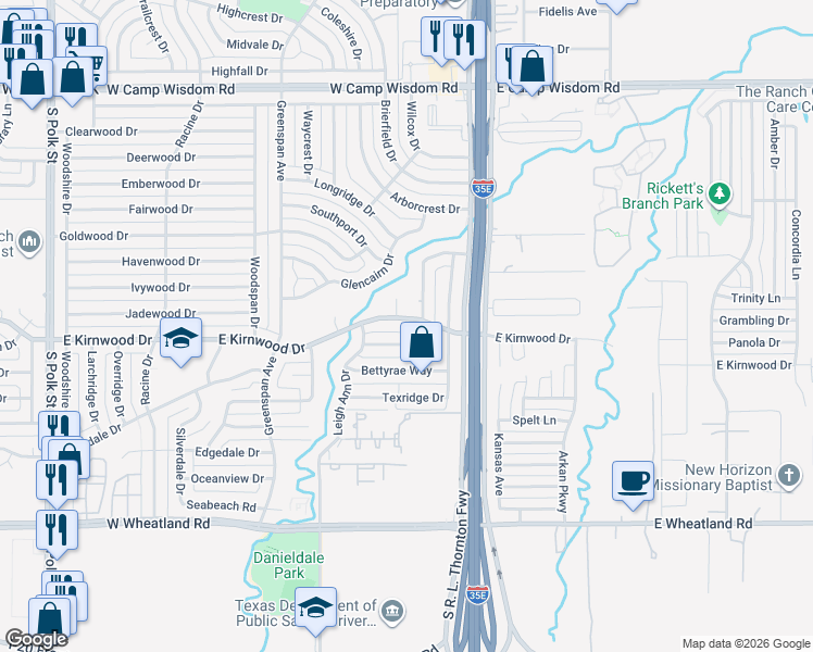 map of restaurants, bars, coffee shops, grocery stores, and more near 318 East Kirnwood Drive in Dallas