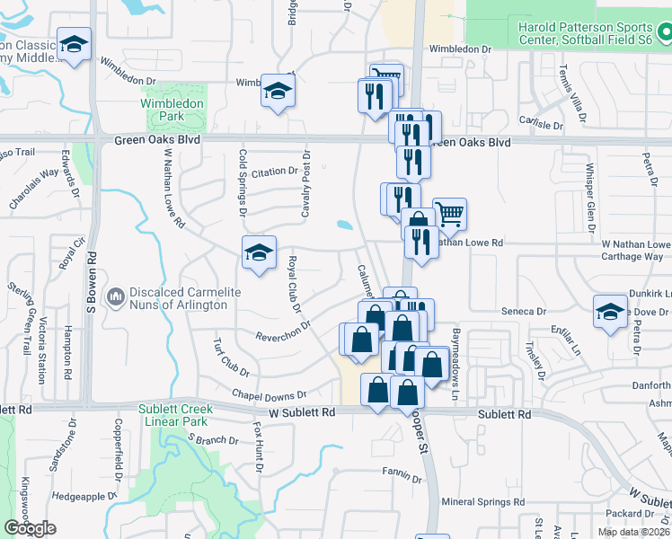 map of restaurants, bars, coffee shops, grocery stores, and more near 2002 West Nathan Lowe Road in Arlington