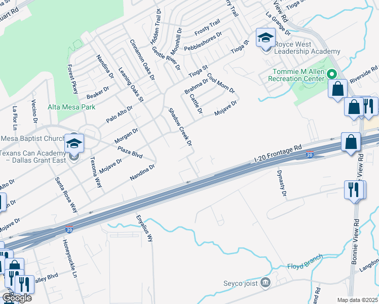 map of restaurants, bars, coffee shops, grocery stores, and more near 3239 Buckskin Drive in Dallas