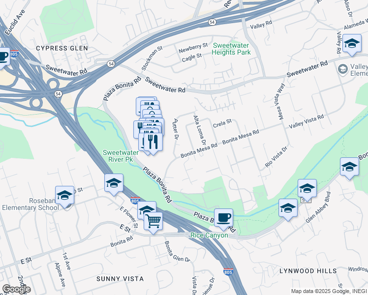 map of restaurants, bars, coffee shops, grocery stores, and more near 3755 Putter Place in Bonita