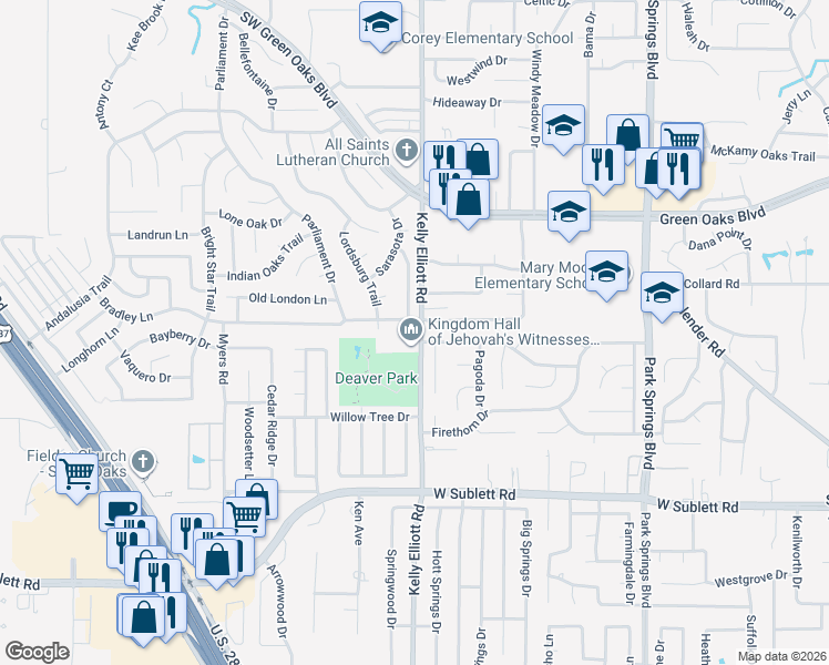 map of restaurants, bars, coffee shops, grocery stores, and more near 5703 Espanola Drive in Arlington